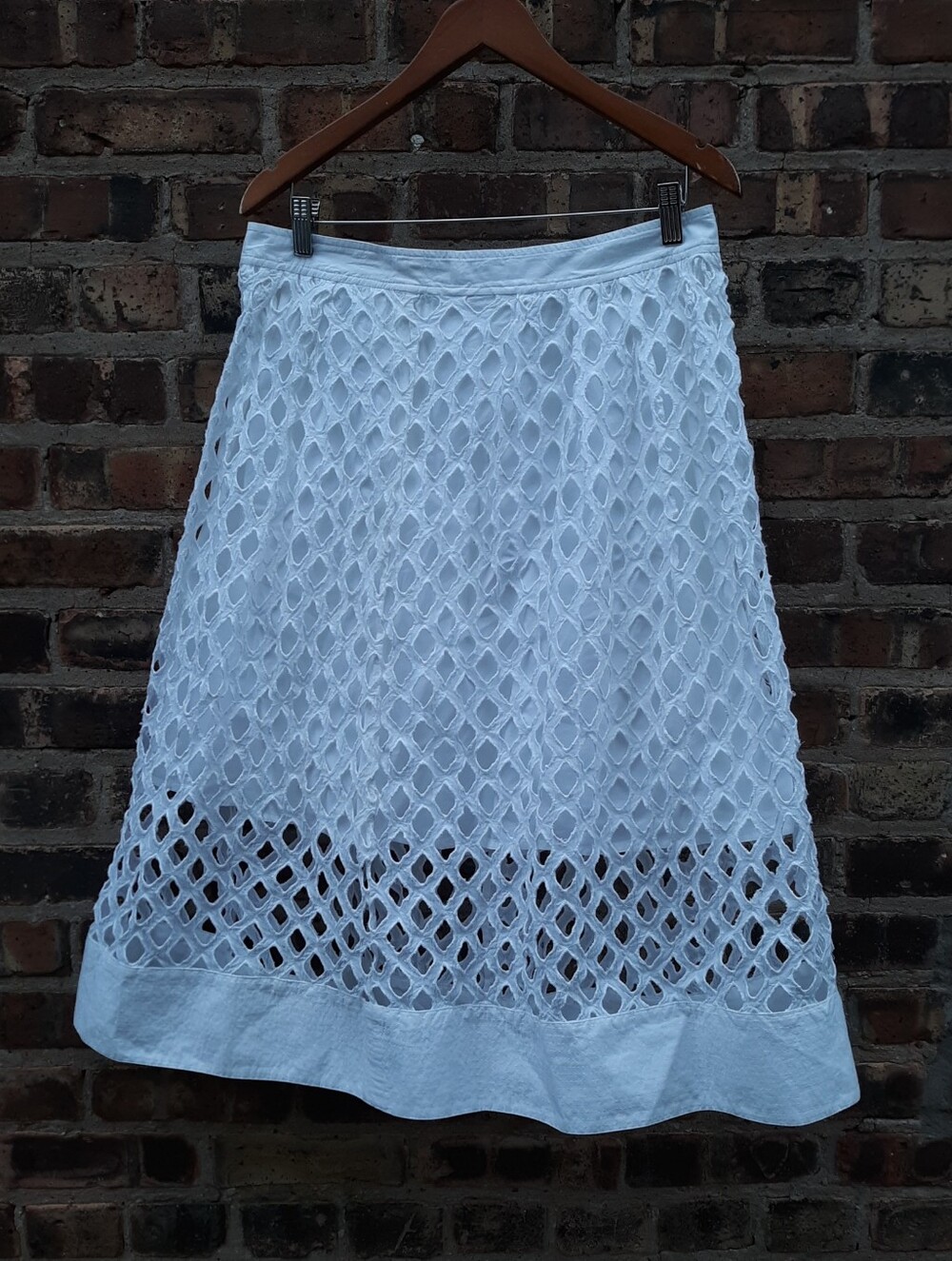 Floreat Anthropologie Eclipsed Eyelet Midi Skirt White Geometric Cutout Size 12